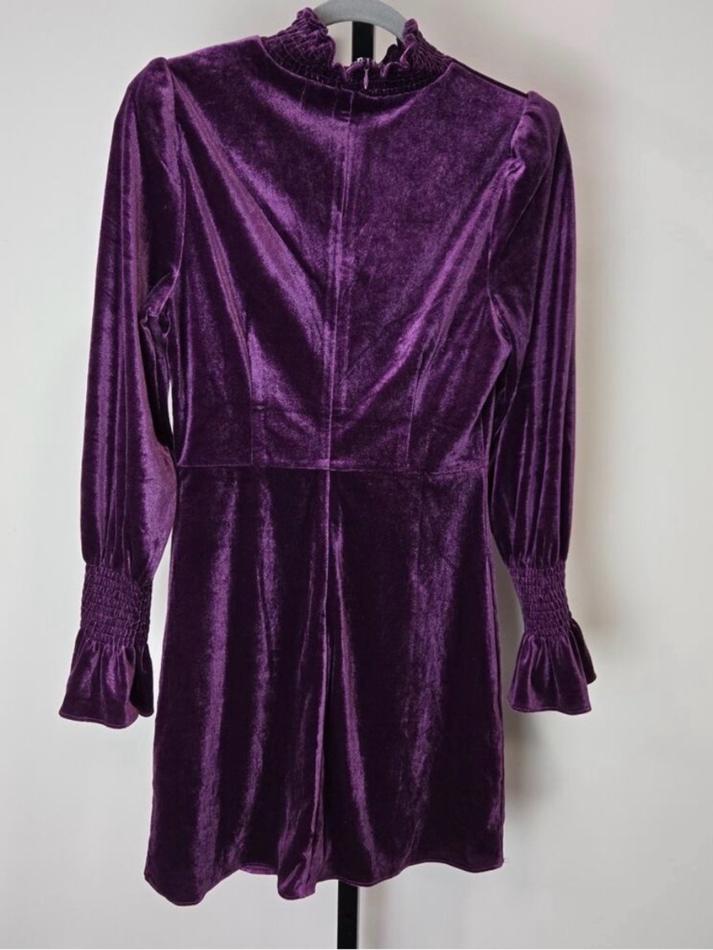 Purple Velvet Long-Sleeve Smocked Neck Dress - Picture 2 of 6